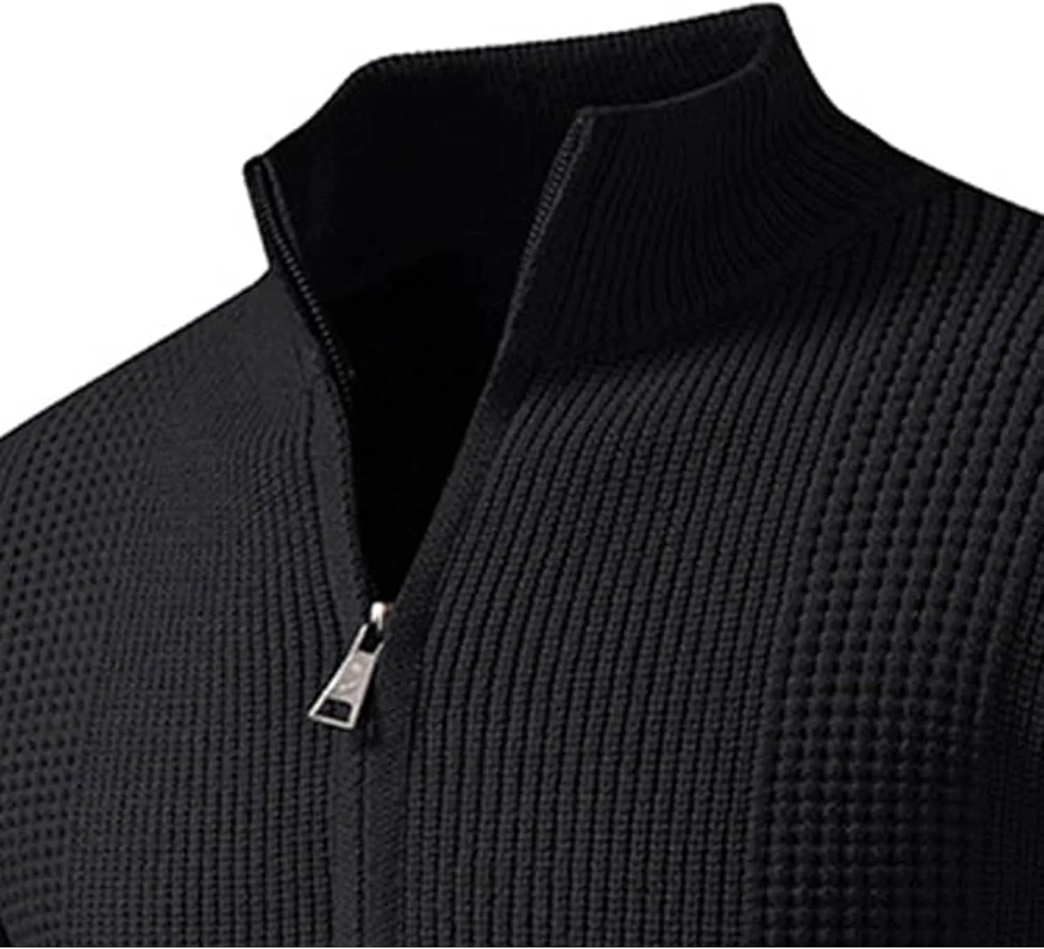 Мужской кардиган с воротником стойкой и молнией, кабельная вязка, slim fit — фото 4