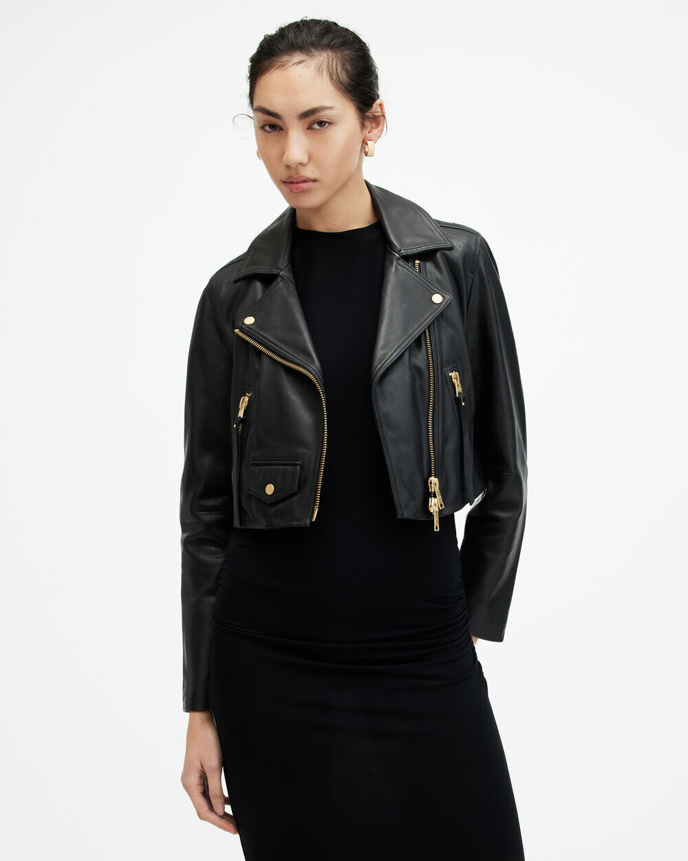 

Укороченная кожаная косуха Elora AllSaints, черный