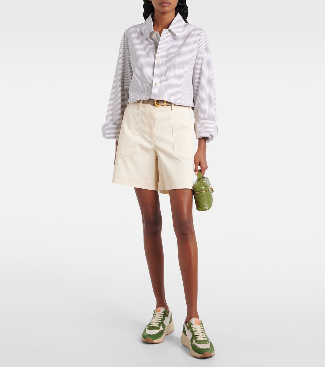 Беговые замшевые кроссовки Golden Goose, Cream/Green/Platinum — фото 3