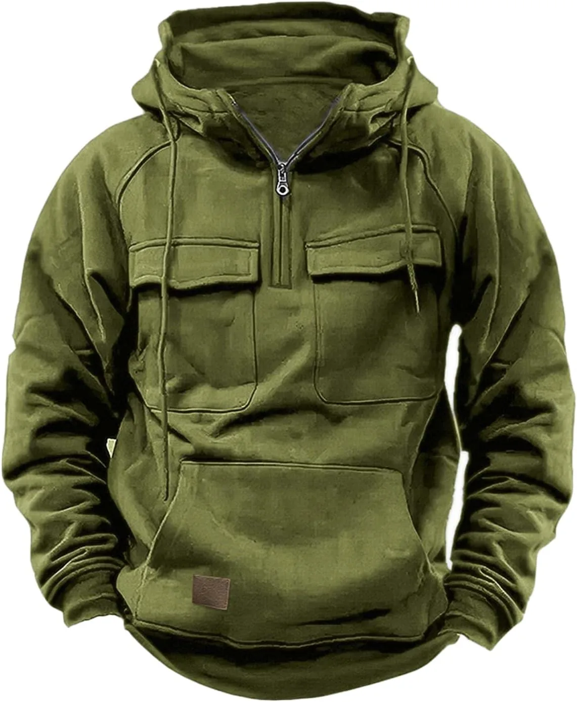 Мужская толстовка с капюшоном, тактическая толстовка на молнии до четверти, пуловер-карго для тренировок, спортзала, бега, зимняя куртка, модная верхняя одежда для активного отдыха Generic, зеленый