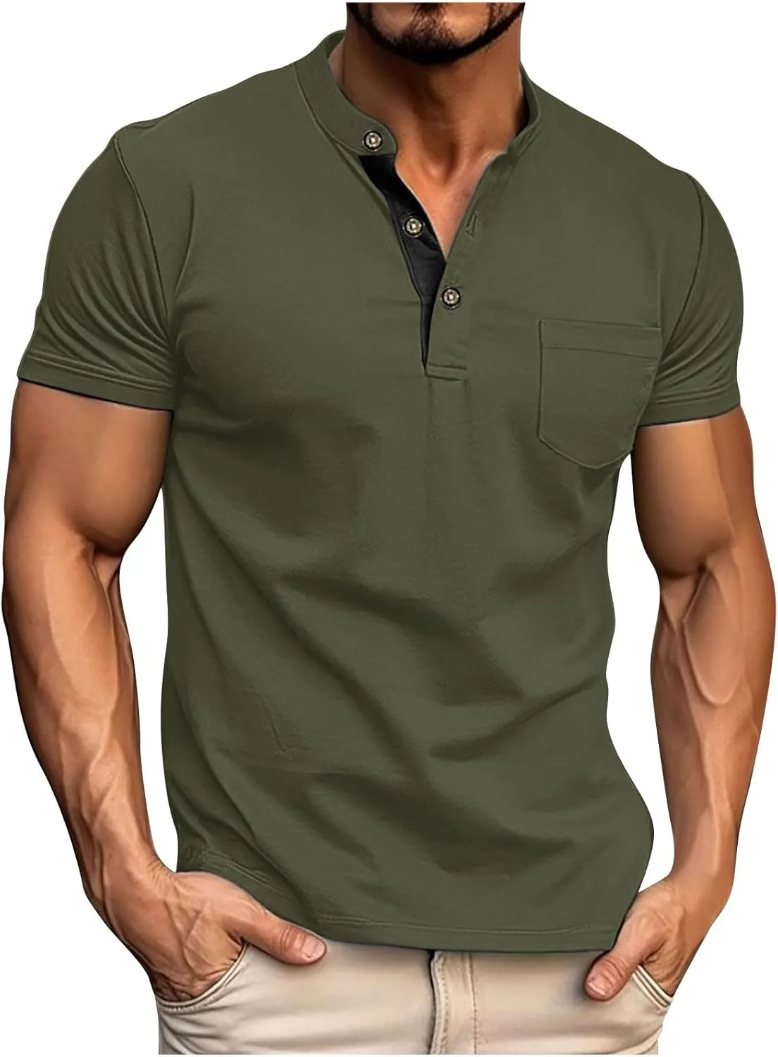 

Мужская футболка хенли с коротким рукавом для спорта и отдыха