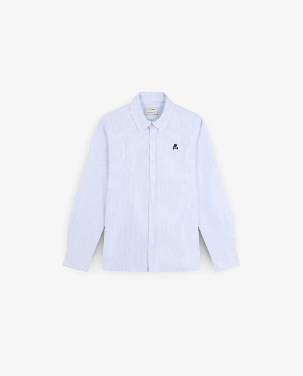 

Рубашка для мальчика в полоску, прямого кроя с застегивающимся воротником Scalpers, белый