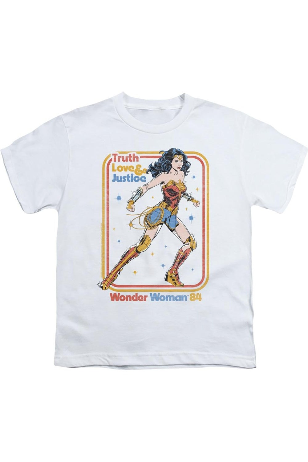 

Футболка с коротким рукавом для детей Wonder Woman 84 Retro Justice 84 Gildan, белый