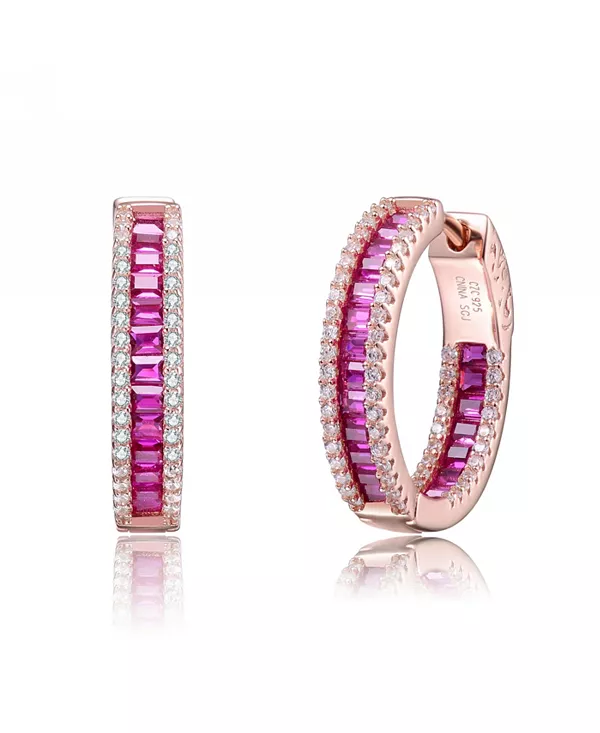 

Серьги-Кольца из стерлингового серебра с кубическим цирконием огранки «багет» Genevive, pink