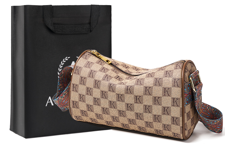 

Сумка через плечо из искусственной кожи ПВХ в форме цилиндра Бостон женская цвет хаки кофе/кремовый абрикос AOKANG