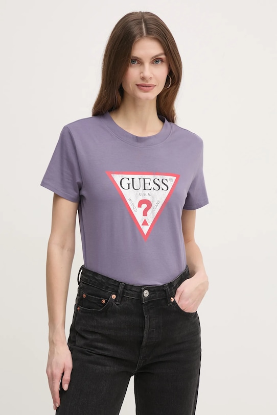 

Хлопковая футболка Guess, фиолетовый