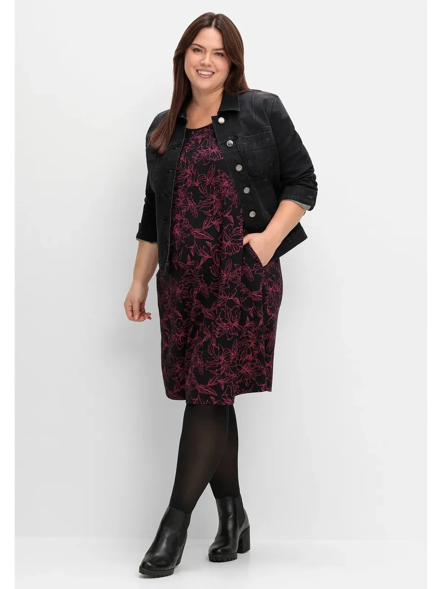 

Трикотажное платье Sheego "Большие размеры" из ткани интерлок с цветочным принтом, черный