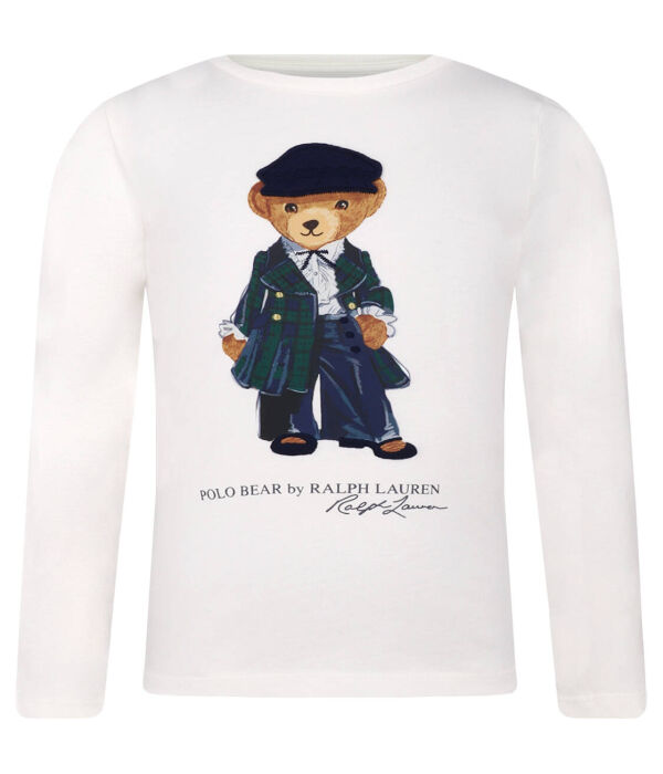 

Лонгслив детский Polo Ralph Lauren с принтом медведя, белый