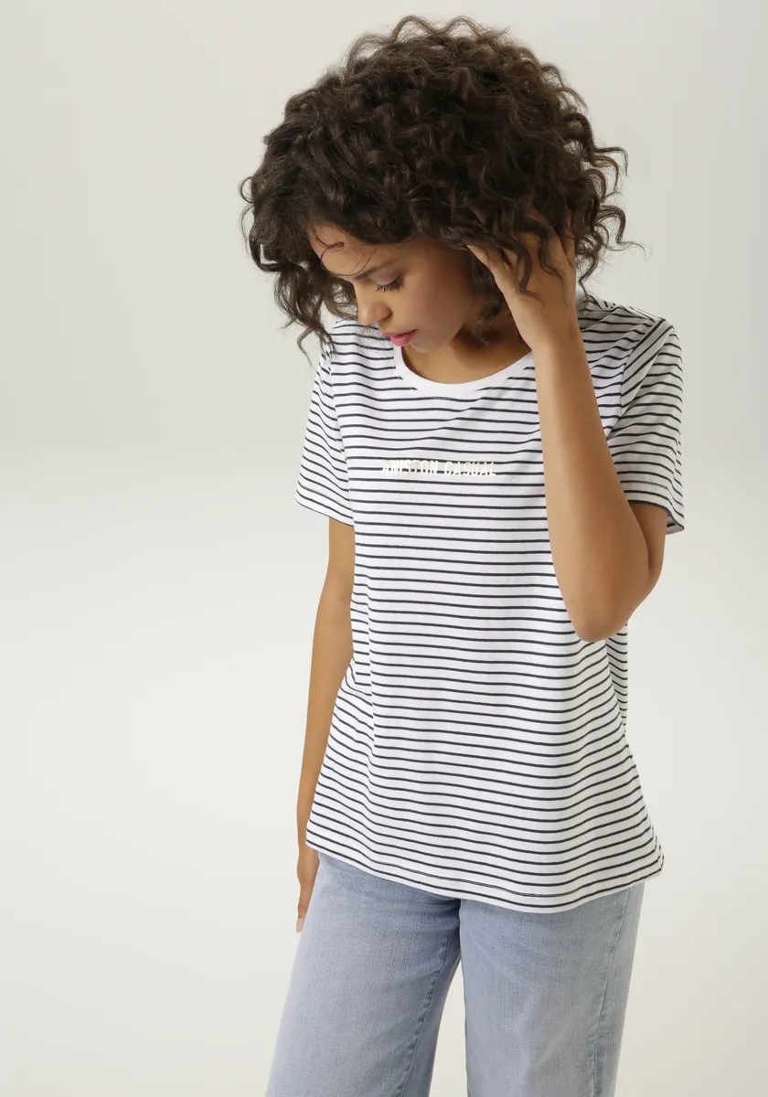 

Футболка Aniston CASUAL в полоску, цвет Weiß-Marine-Goldfarben