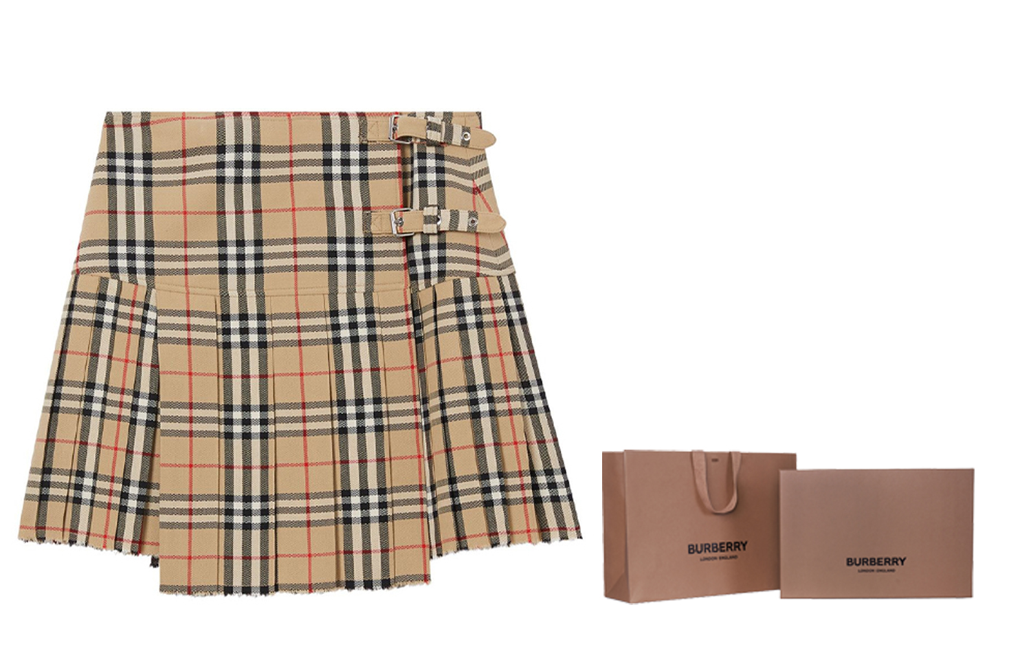 Юбка-килт Burberry, женская, бежевый, с упаковкой в подарочной сумке — фото 4