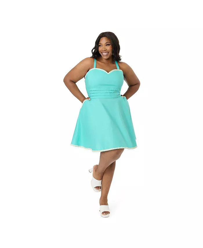 

Платье-клеш из хлопка без рукавов в стиле 1950-х годов больших размеров Unique Vintage, зеленый