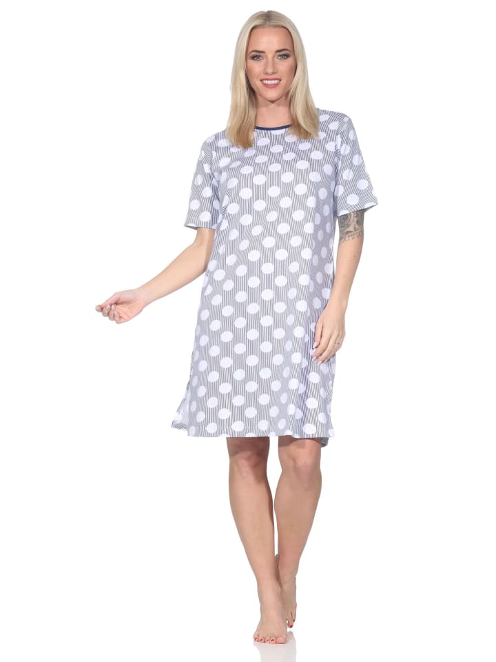 

Ночная рубашка с короткими рукавами, узором в горошек, размеры 125, 214 и 330, цвет темно-синий. NORMANN