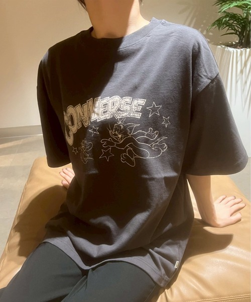 

TOM&JERRY Футболка с коротким рукавом, винтажный принт, пигментированная отделка, био-стирка, TOM & JERRY x Converse, черный