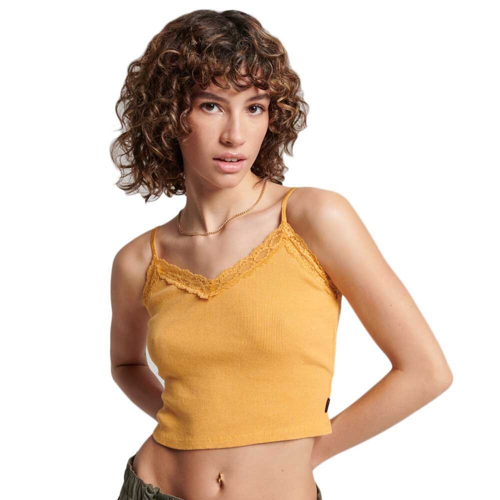 

Топ на бретельках Superdry Vintage Rib Lace Trim, желтый