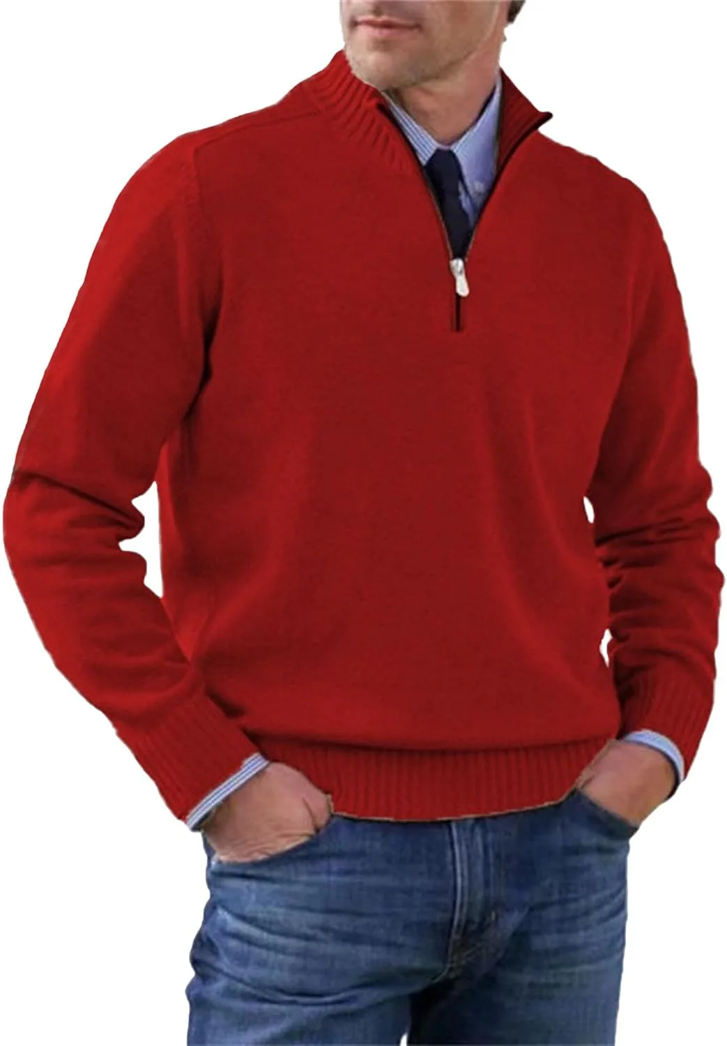 

Мужской легкий свитер с молнией на четверть Slim Fit SWJGLITTR