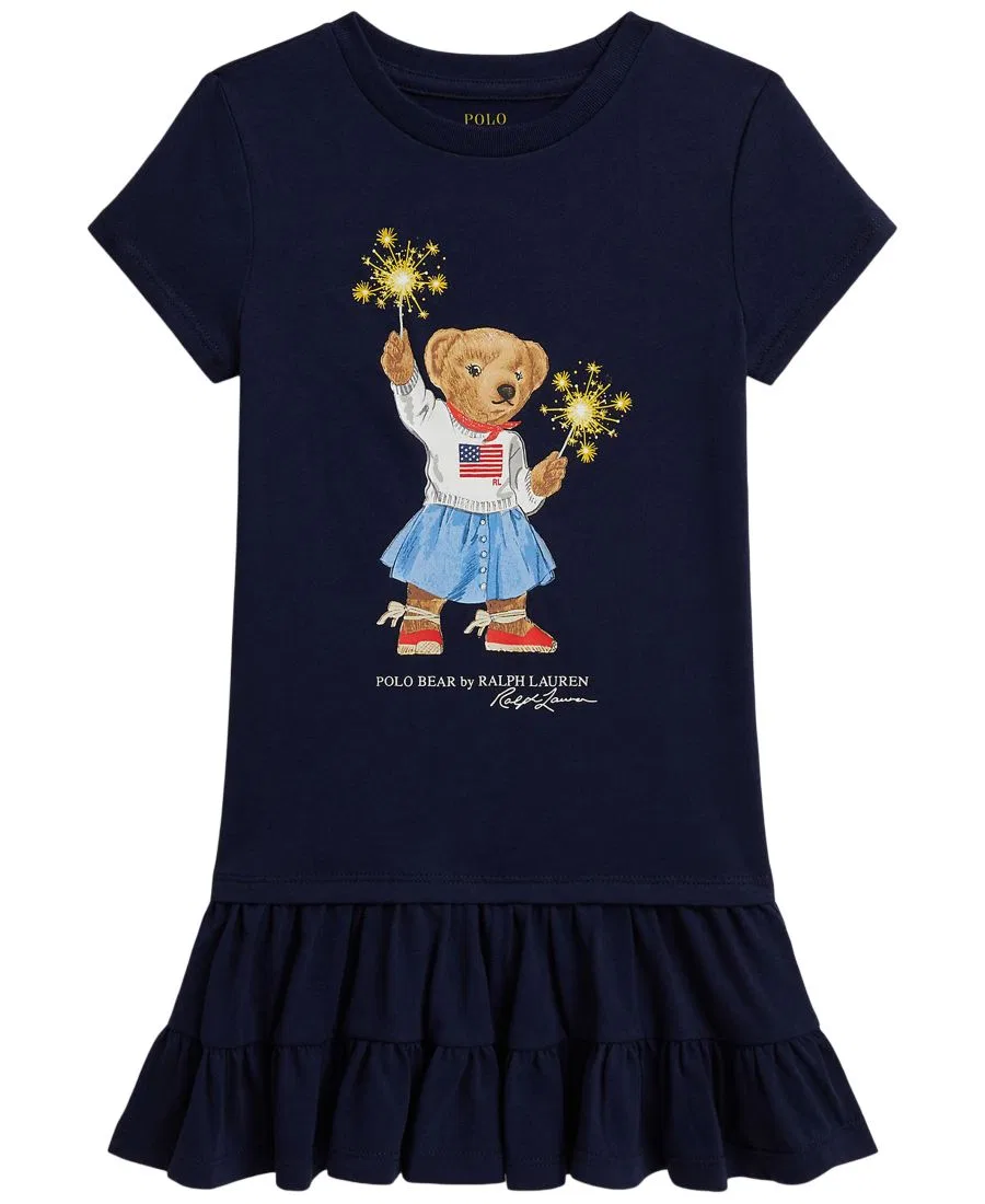 Детское платье Polo Bear с короткими рукавами, размеры 2T-6X Polo Ralph Lauren, темно-синий