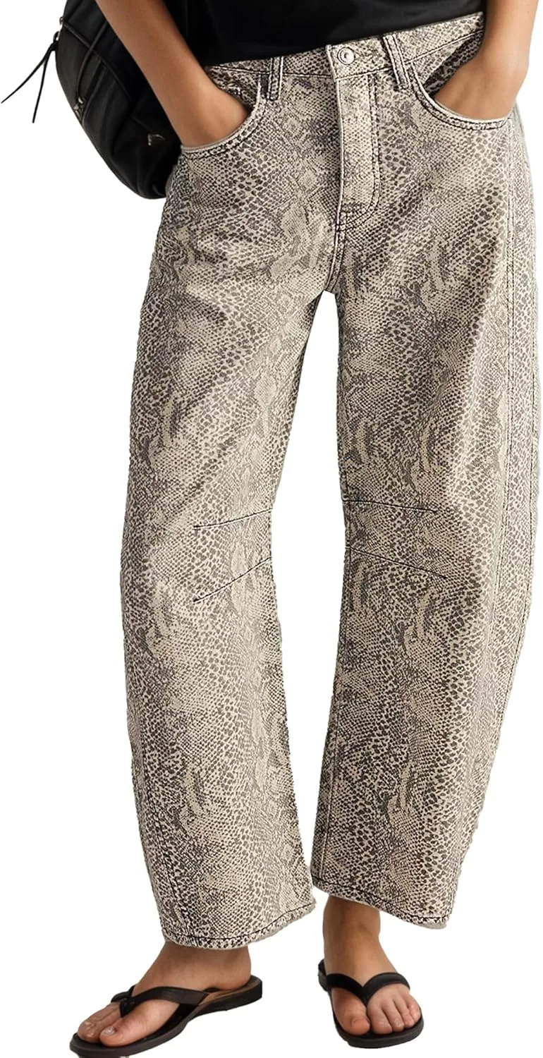 

Женские джинсы barrel baggy mid-low rise с цветочным принтом и леопардовым узором 1901 SOCIETY