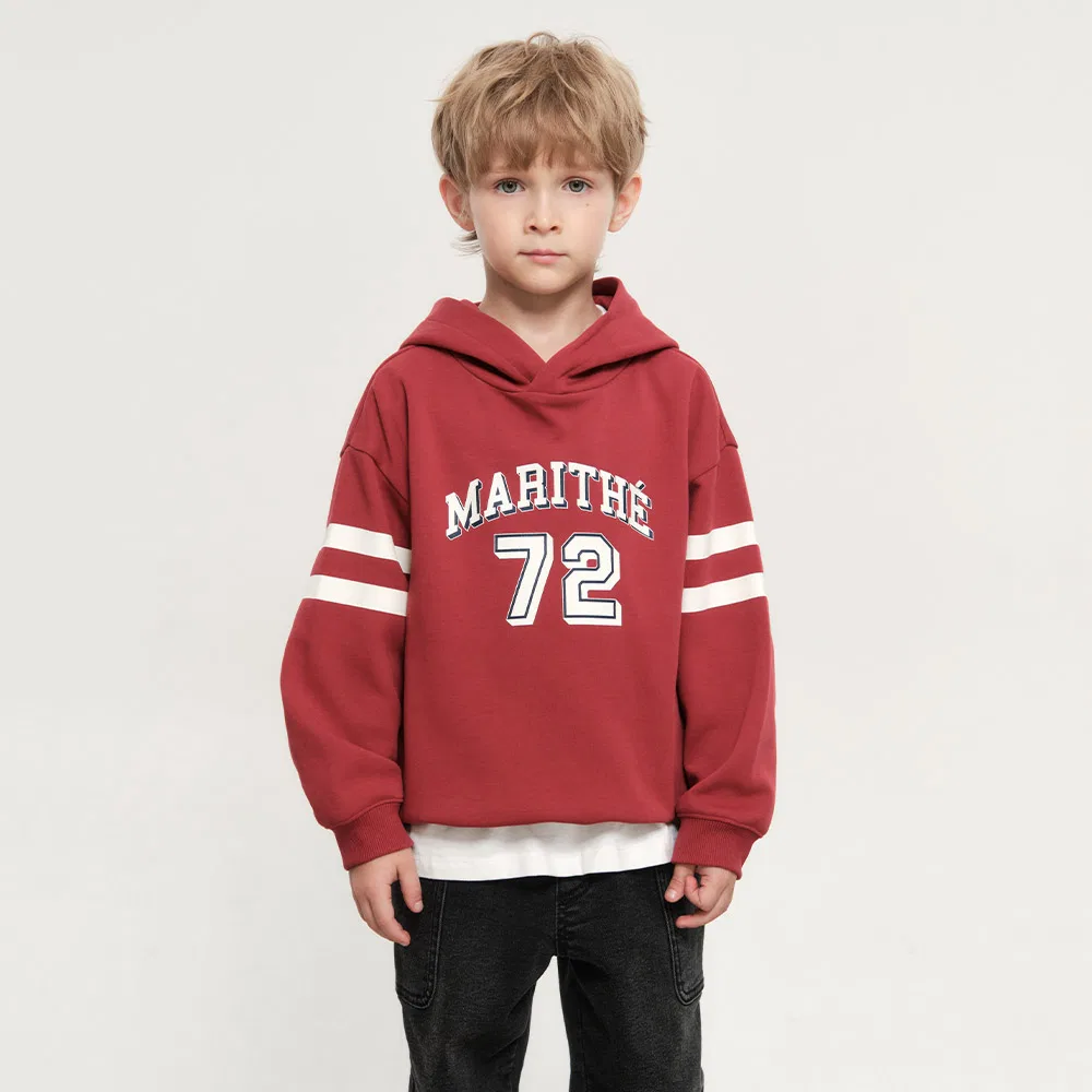 Детская толстовка с капюшоном в полоску красная от Marithé Kids