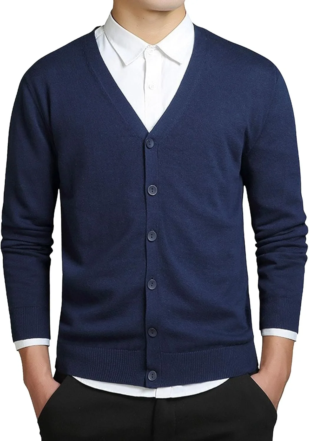 

Мужской вязаный кардиган с V-образным вырезом и пуговицами JEKE-DG