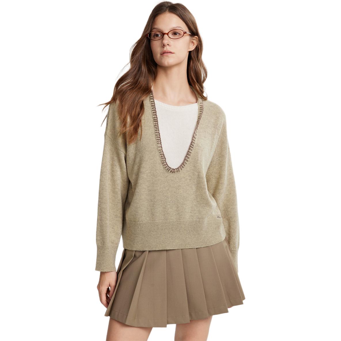 

ELLE Свитер женский Khaki с круглым вырезом тонкий