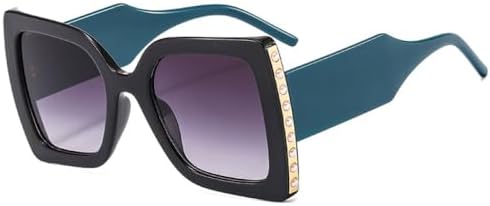 

Модные большие квадратные солнцезащитные очки для женщин в стиле ретро с жемчужной отделкой, двухцветные, с широкими дужками, солнцезащитные очки для мужчин UV400 MTZJH, Black Blue Gray