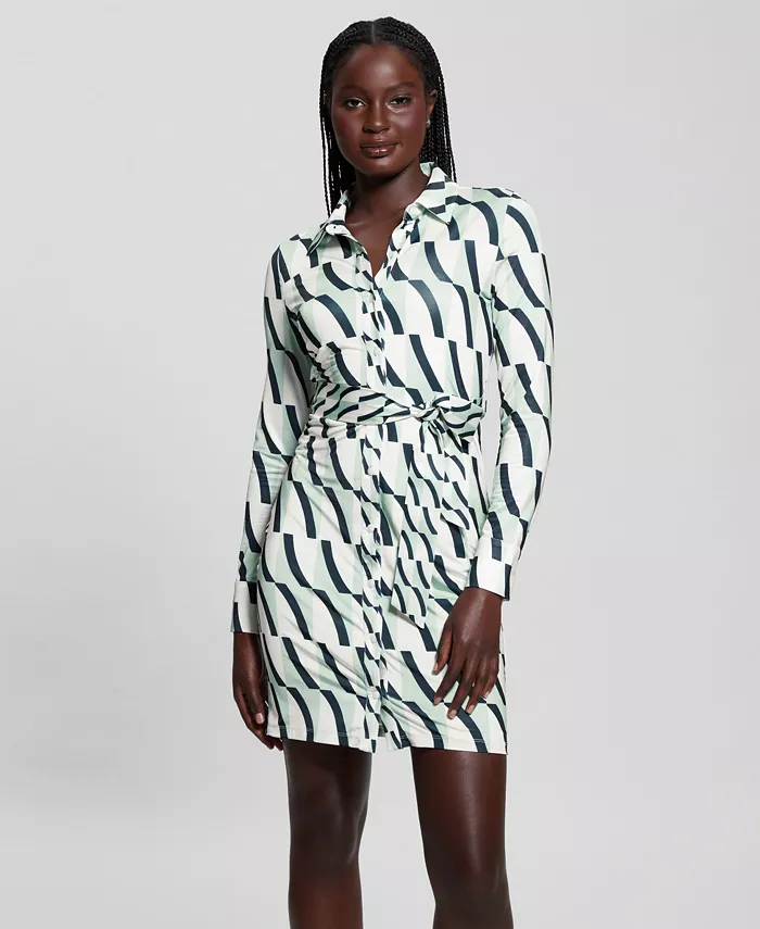 

Женское платье Zora с застежкой на пуговицы спереди и длинными рукавами GUESS, синий