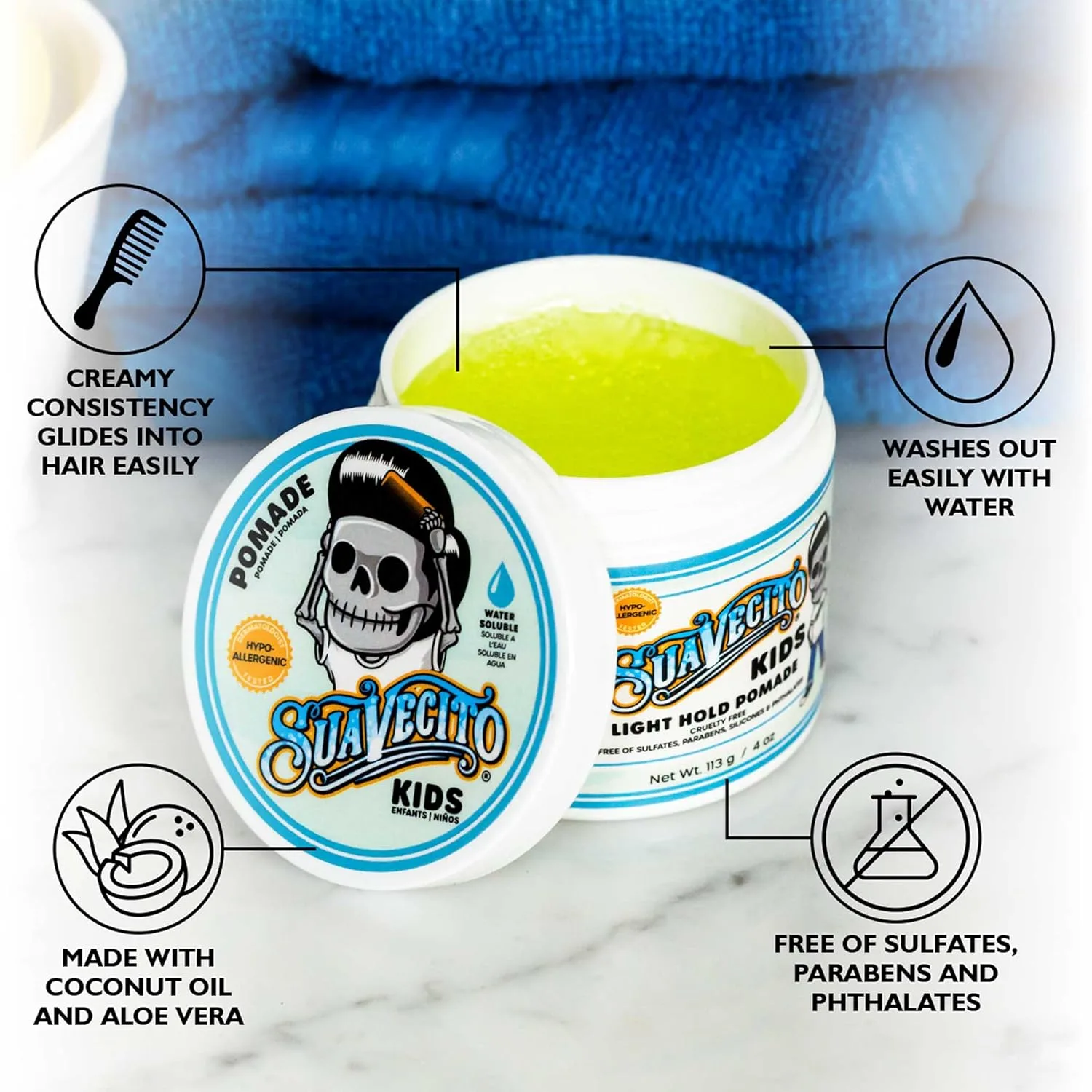 Suavecito детская помада с успокаивающим ароматом ромашки, легкая фиксация, 113 г — фото 3