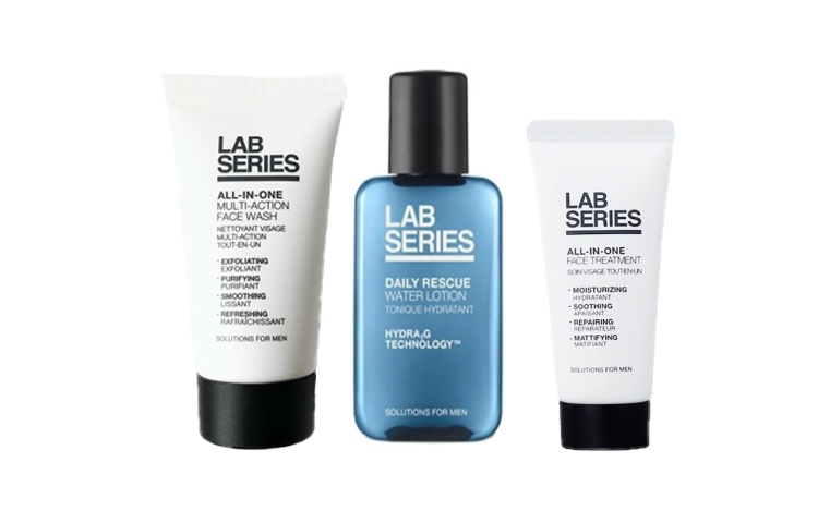 

LANGSHI Многофункциональный набор пробников для ухода за кожей увлажняющий очищающий крем 30мл + Blue Bottle Water 30мл + лосьон 20мл LAB SERIES, Multifunctional cleansing lotion set of three