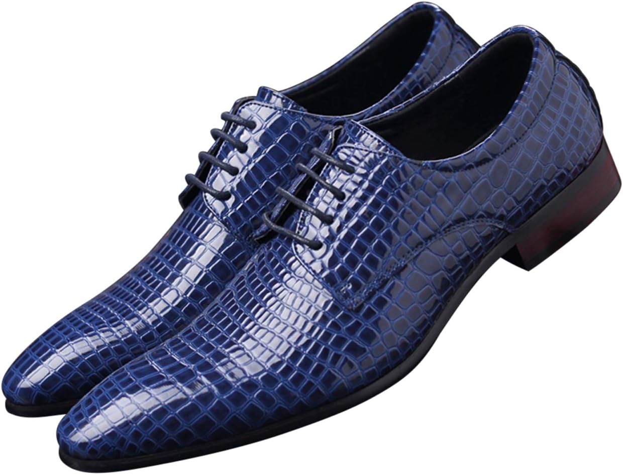 

Мужские оксфорды - премиальная лакированная кожа аллигатора для свадьбы, выпускного, официального и повседневного ношения Zentavi, синий