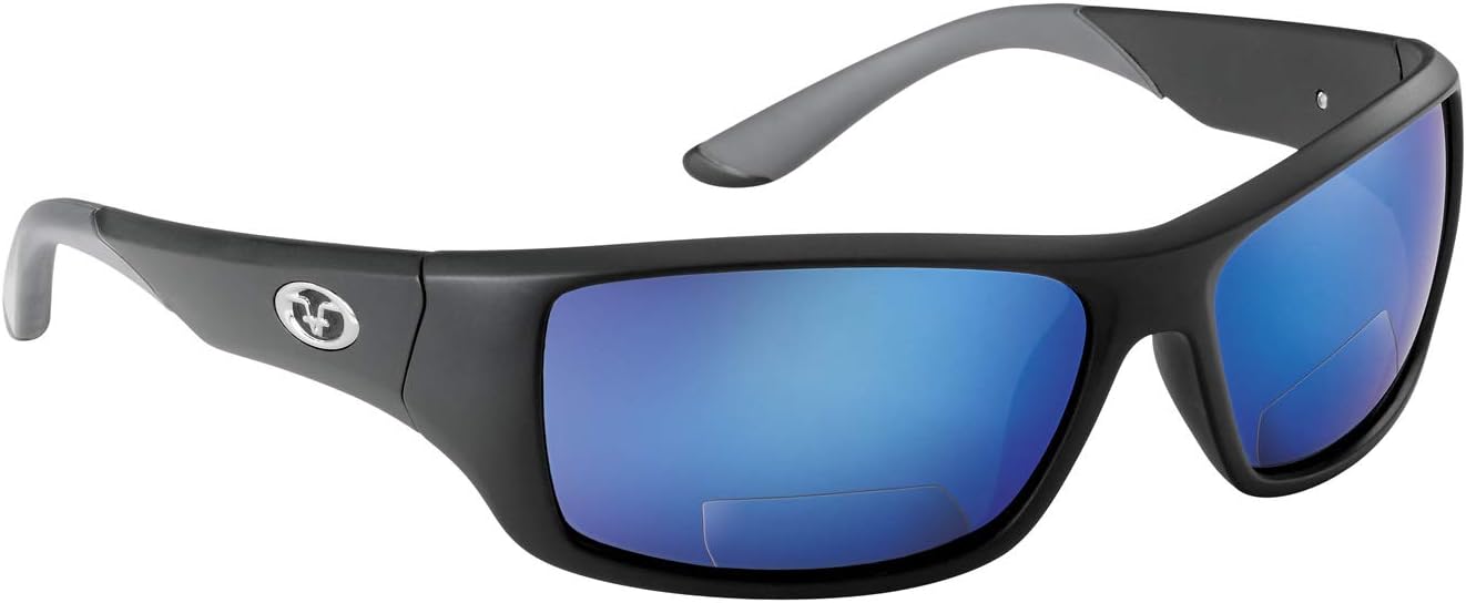 

Поляризованные бифокальные солнцезащитные очки Flying Fisherman Triton | Встроенные линзы для чтения +1,5 (увеличение 2,0 или 2,5) | Рыбалка, гребля, Black/Blue-mirror