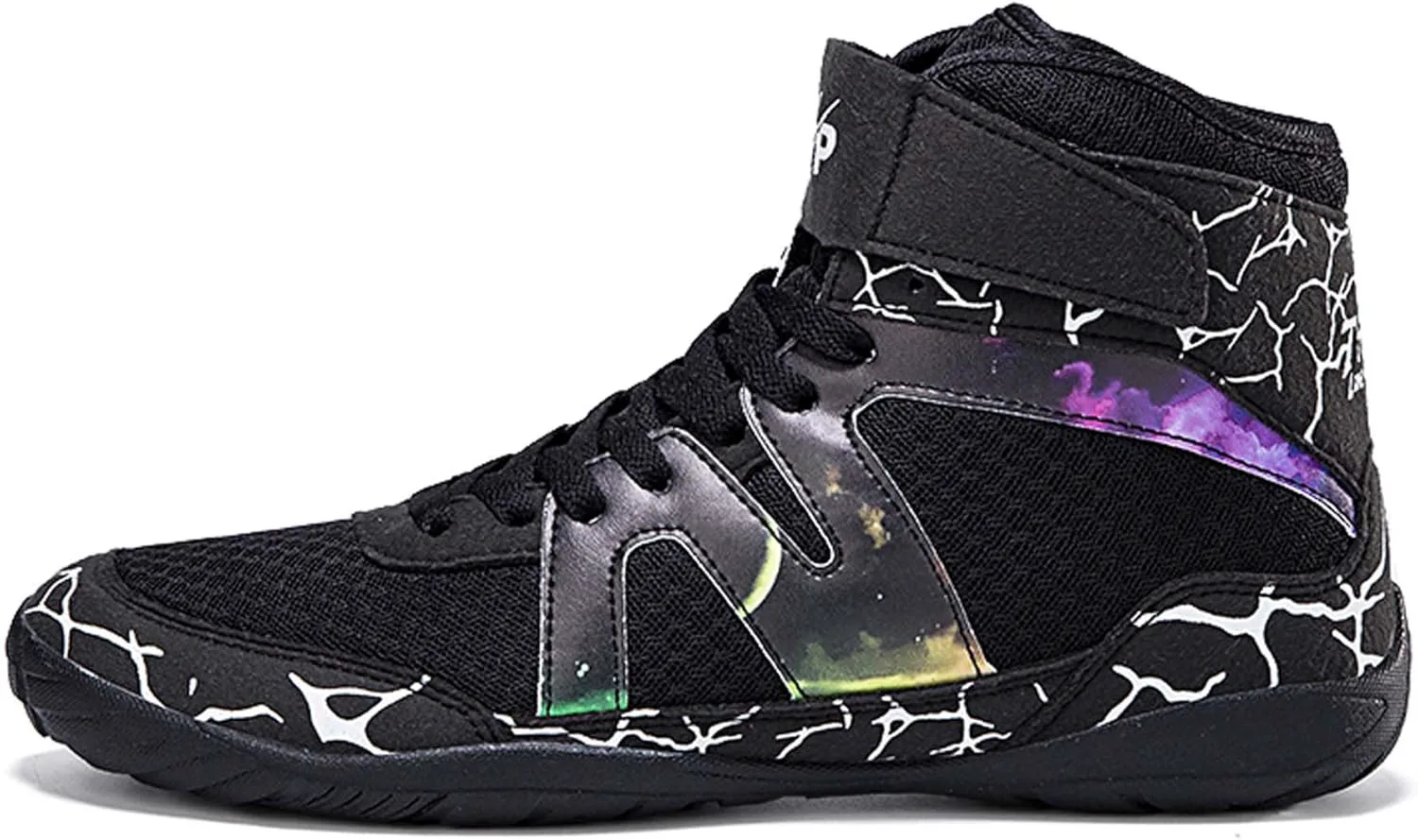 

Мужские борцовские боксерские кроссовки, мужские высокие боксерские ботинки, модный дизайн с узором «Молния на небе», всесторонняя защита, обеспечивает устойчивость, верх из дышащей сетки Vtiao, черный