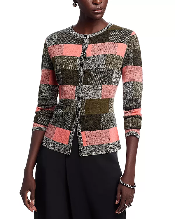 

Жаккардовый клетчатый кардиган с пуговицами спереди Lafayette 148 New York, мультиколор