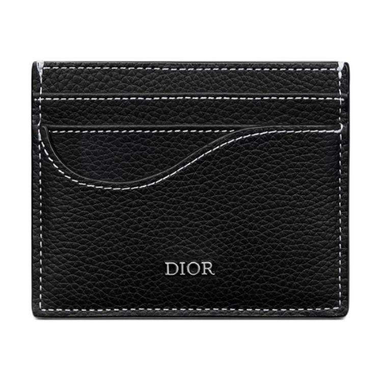 

DIOR Женский держатель карт из зернистой телячьей кожи Saddle Grained, черный