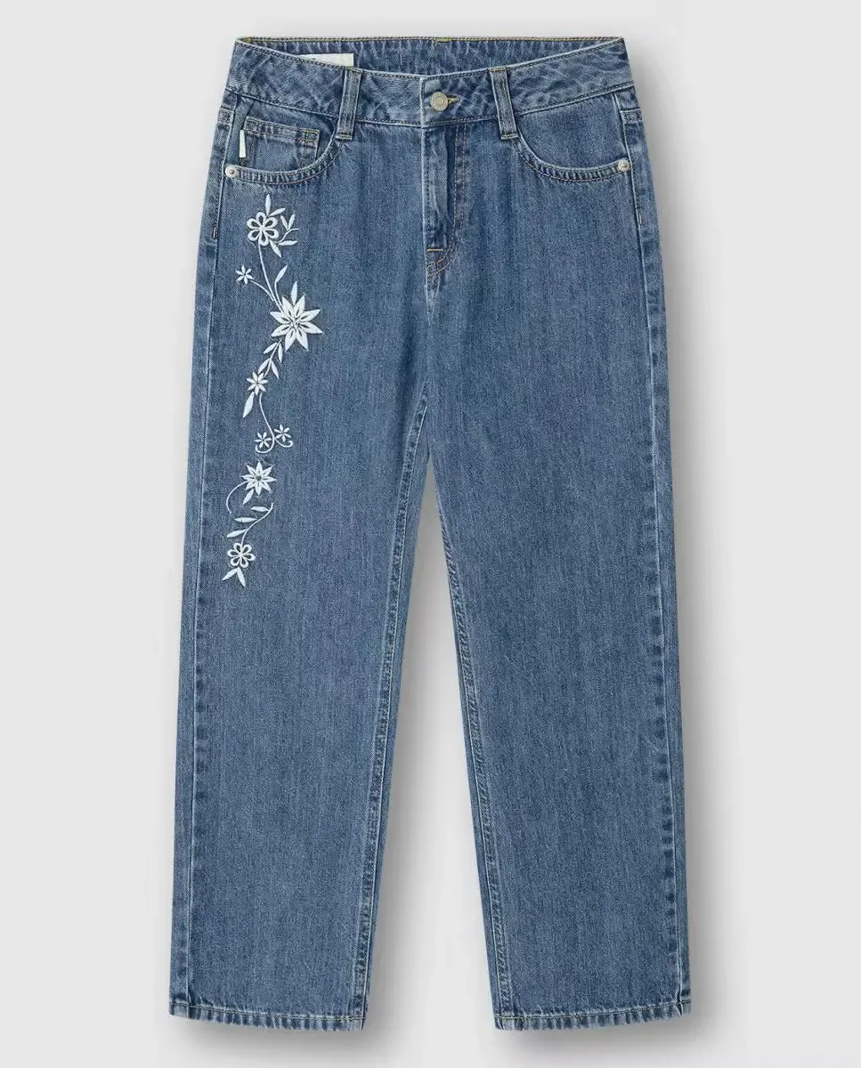 Джинсы с вышивкой Straight Robyne Floral для девочки Pepe Jeans, синий