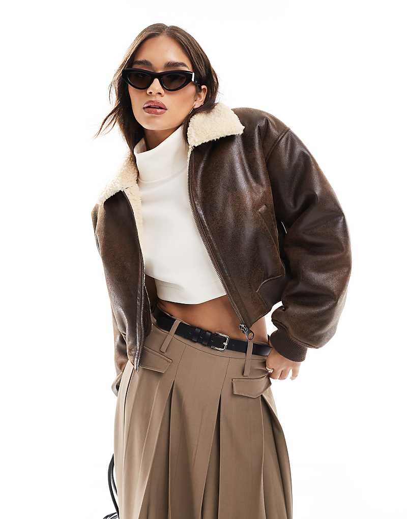 

ASOS DESIGN – коричневая укороченная куртка-пилот