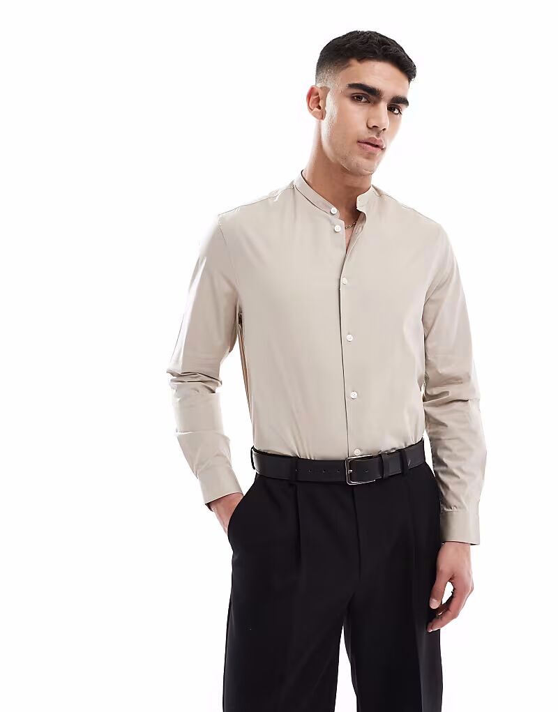 

Рубашка классического покроя с воротником-стойкой ASOS DESIGN темно-серого цвета
