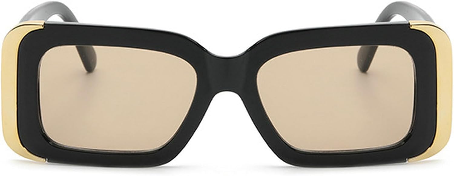 

Популярные модные прямоугольные солнцезащитные очки для женщин, плотные очки цвета шампанского с защитой от УФ-излучения UV400; модные квадратные солнцезащитные очки для мужчин mincl, Black Champagne