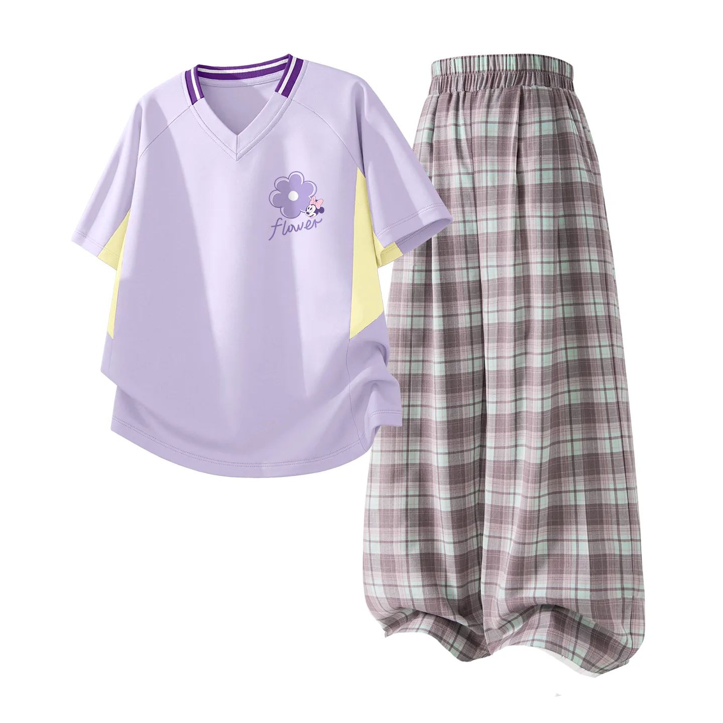 Детская спортивная одежда с V-образным вырезом Disney, Di B Letter Smile Neki Purple+Solid Pink Dark — фото 3