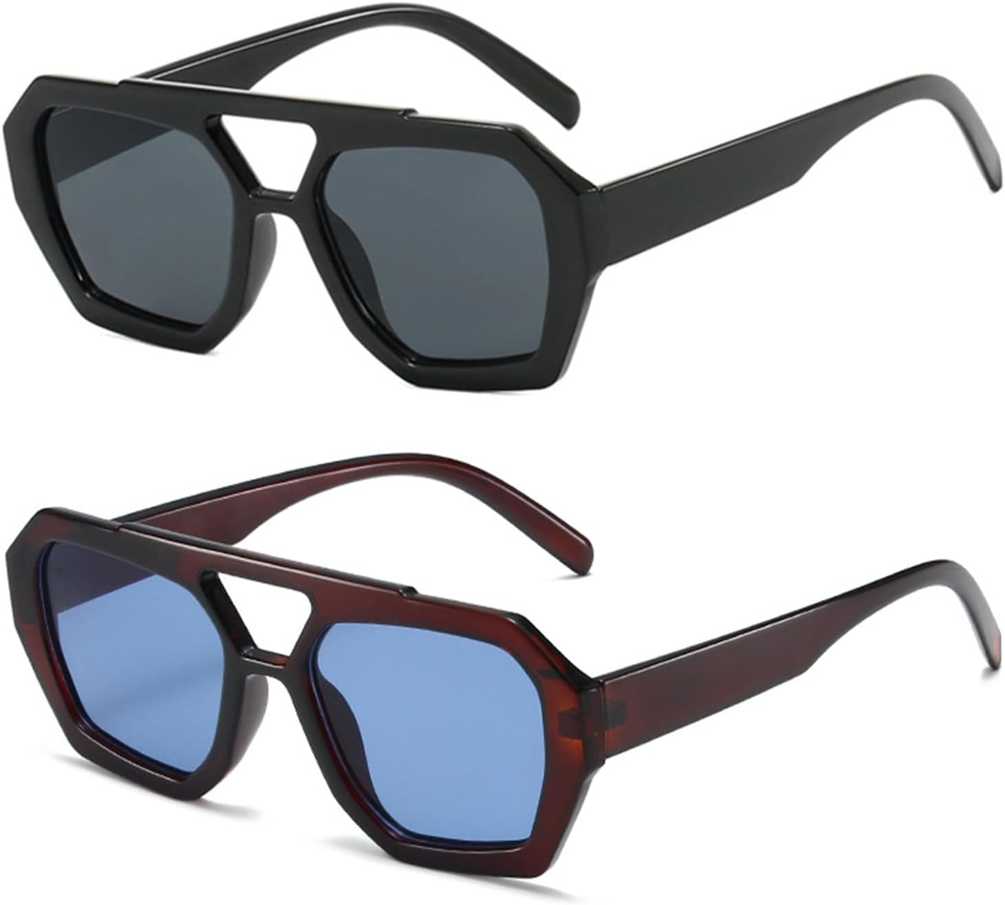 

Ретро-солнцезащитные очки-авиаторы 70-х годов, женские и мужские, шестиугольная, квадратная форма, модные, дизайнерские, винтажные, с двойной перемычкой, модель DSR039 DUMOK, Black/Blue