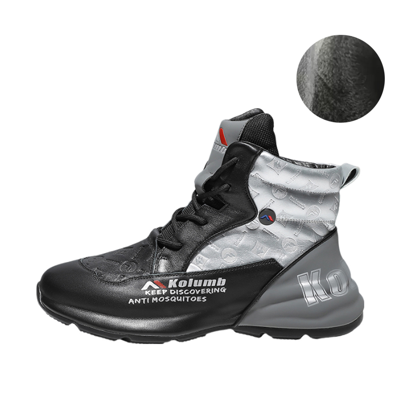 

Амортизирующие износостойкие высокие уличные ботинки мужские Black Silver Gray Kolumb, Black Silver Gray с флисовой подкладкой