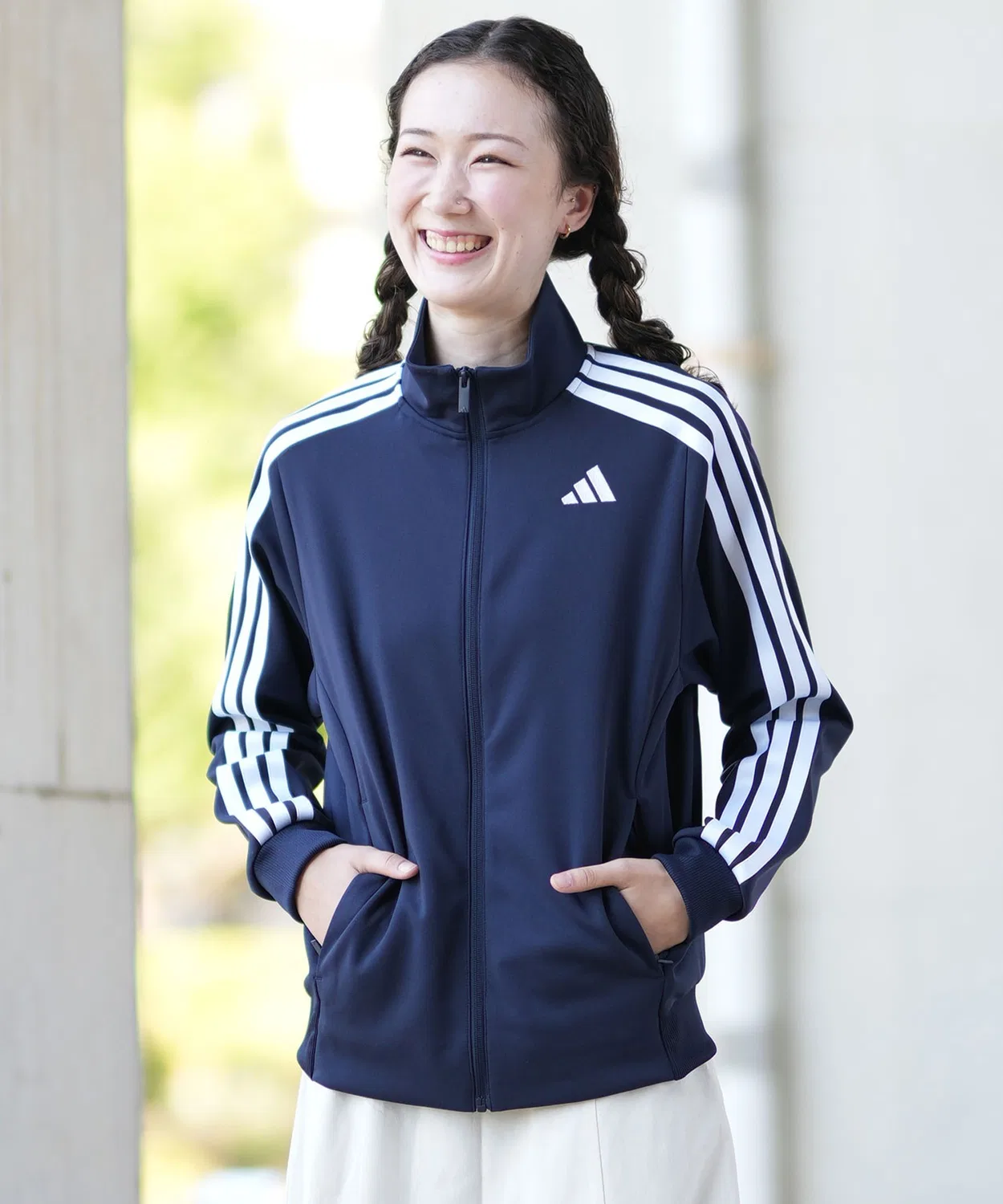 Трек-топ adidas W MH 3S, переработанный полиэстер, тёмно-синий