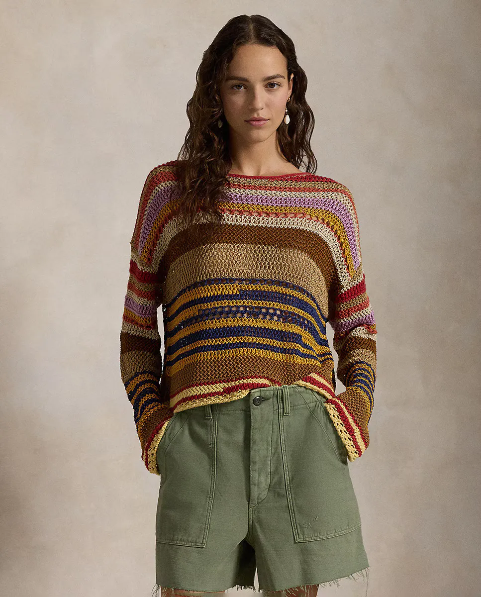 

Женский полосатый свитер с длинными рукавами Polo Ralph Lauren, бежевый