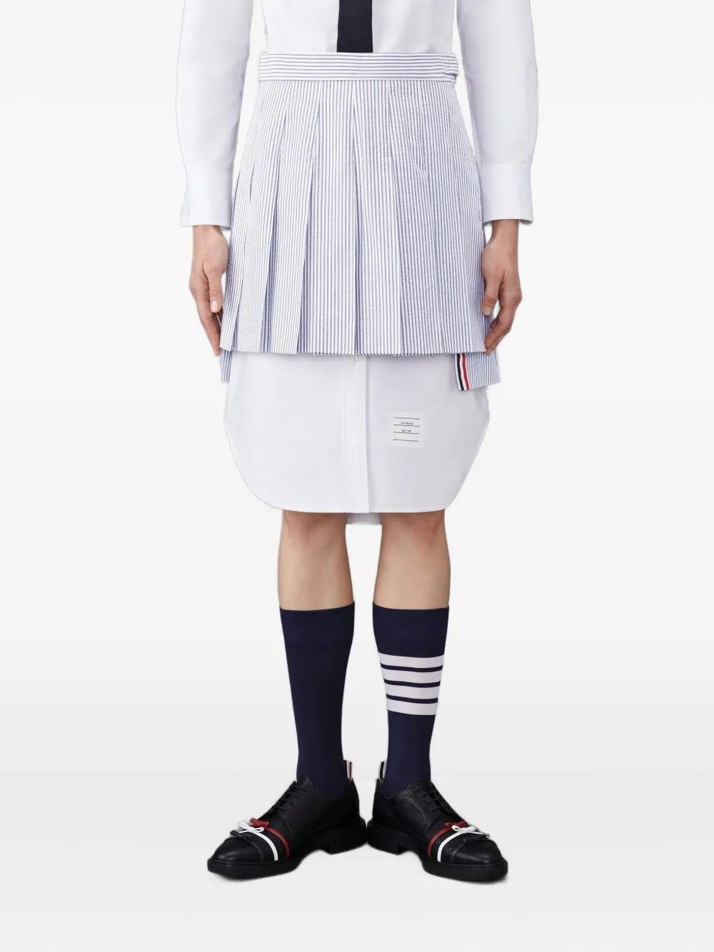 

Плиссированная полосатая мини-юбка THOM BROWNE, синий