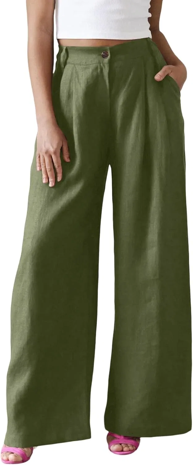 Женские брюки палаццо из льна, Generic, 03-army Green