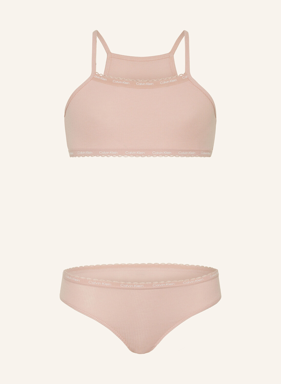 

Современный хлопковый комплект: бюстье и трусы. Calvin Klein, розовый
