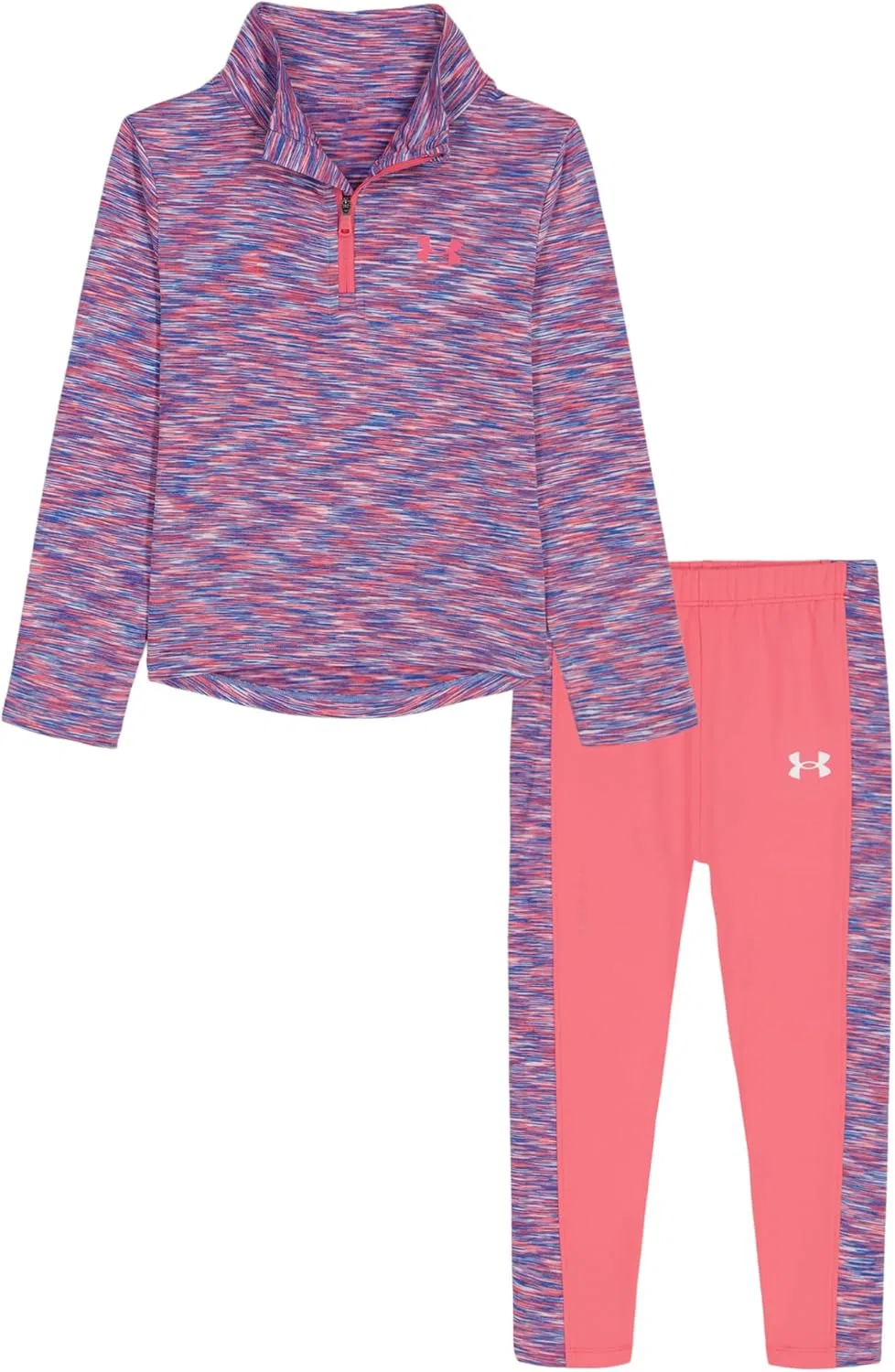 Детский спортивный костюм из топа с четверть-застежкой и леггинсов Under Armour, Super Pink