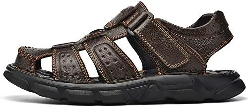 

Мужские сандалии кожаные закрытый носок для походов на открытом воздухе регулируемые рыбацкие пляжные туфли Mecolop, темно-коричневый