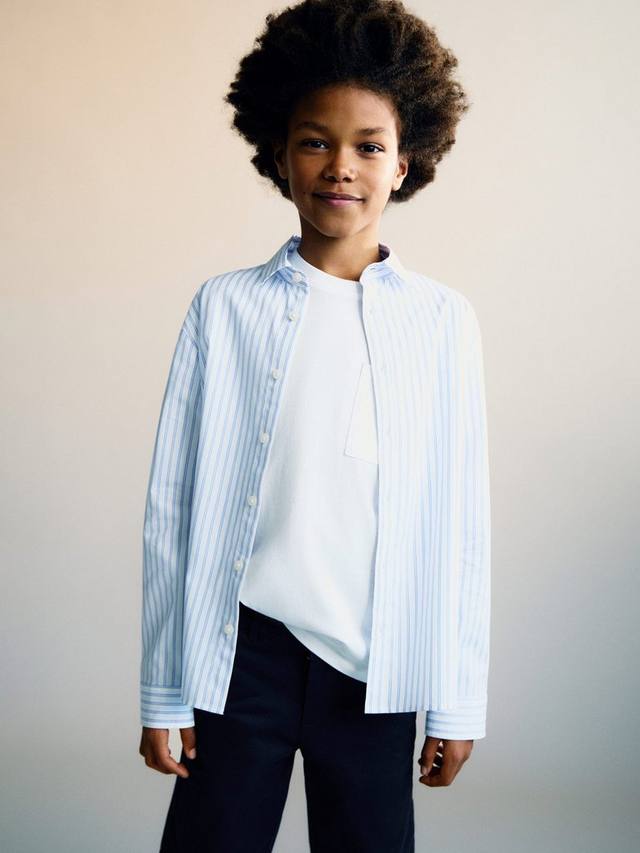 

Детская хлопковая рубашка Pedro в полоску Mango, White/Blue