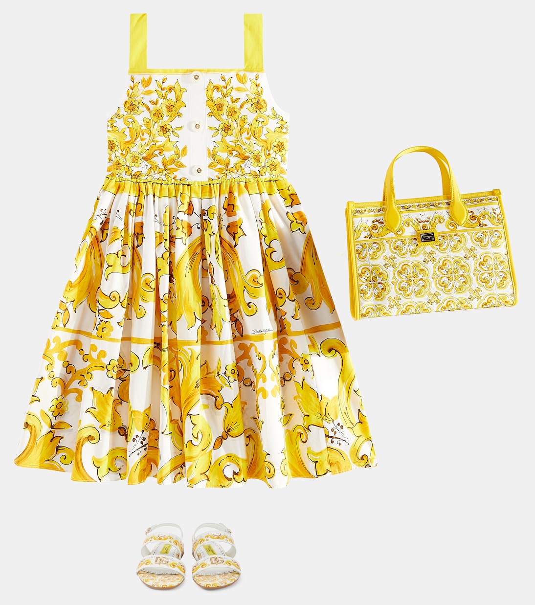 Сандалии из принтованной кожи Dolce&Gabbana Kids, Azulejos Giallo — фото 2