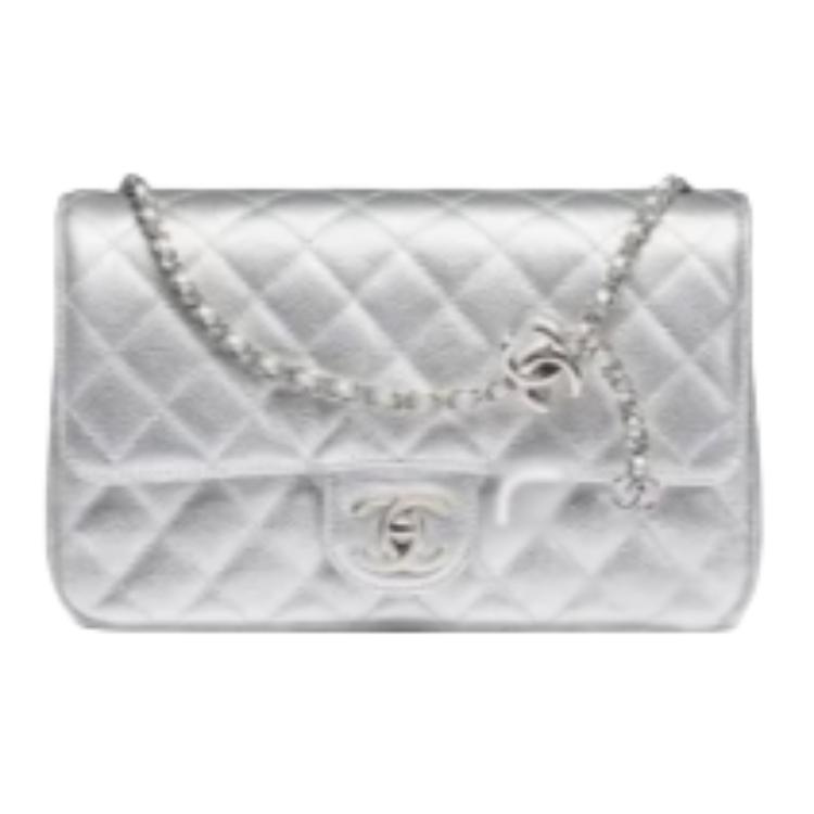 

CHANEL Сумка через плечо из телячьей кожи Grain, женская, серебристая